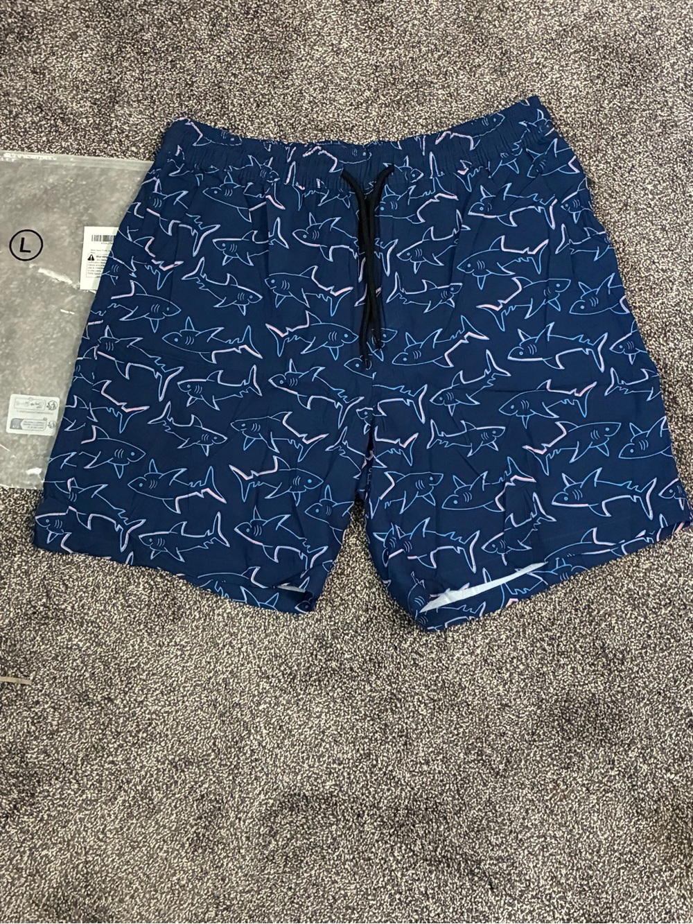 Men's Navy Shark-Print Swim Shorts